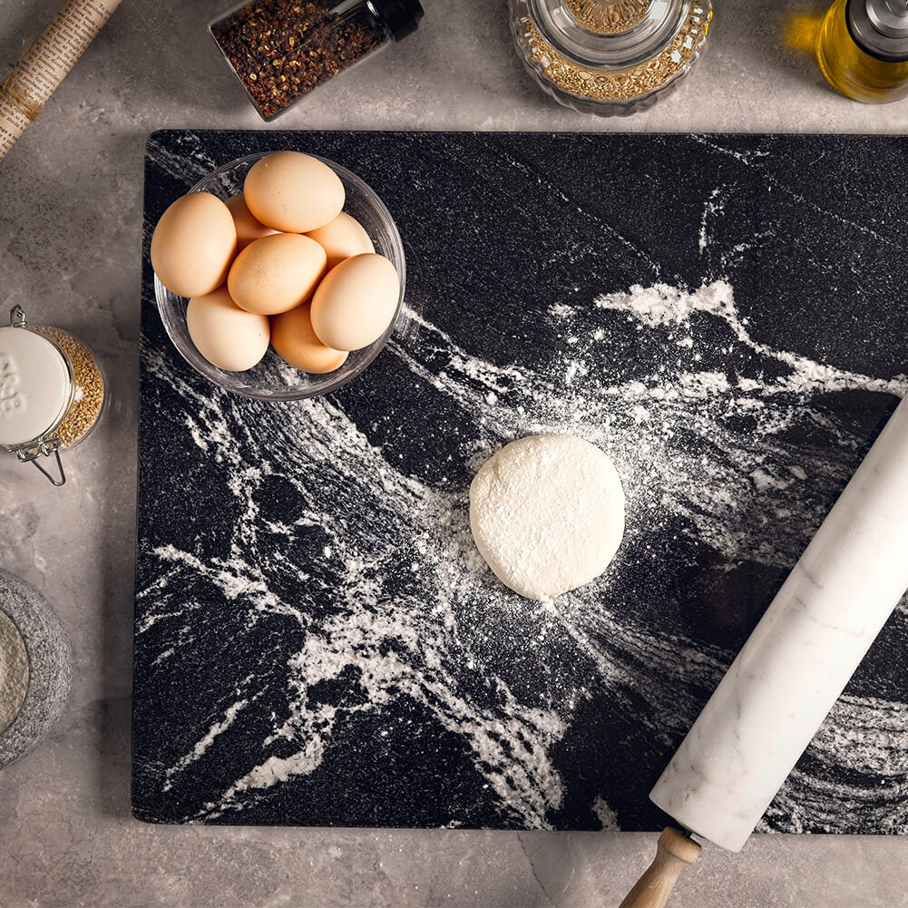 Black Marble Cutting Board with White Vein Slab 16x12x0.5 Inch
